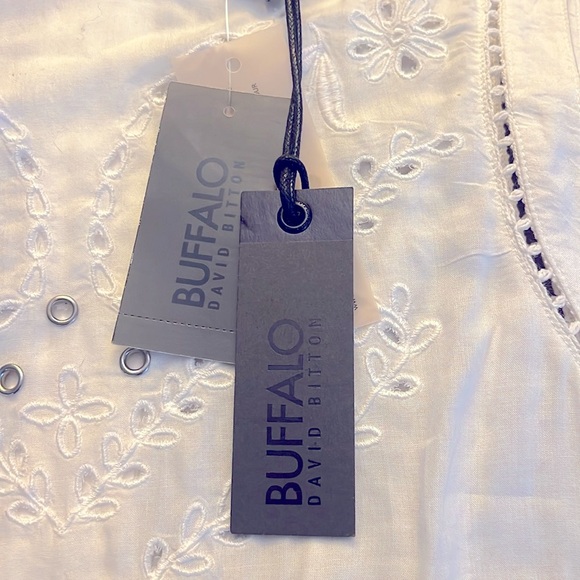 Buffalo David Bitton White Cotton Eyelet Embroidered Peplum Top NWT - Picture 6 of 12